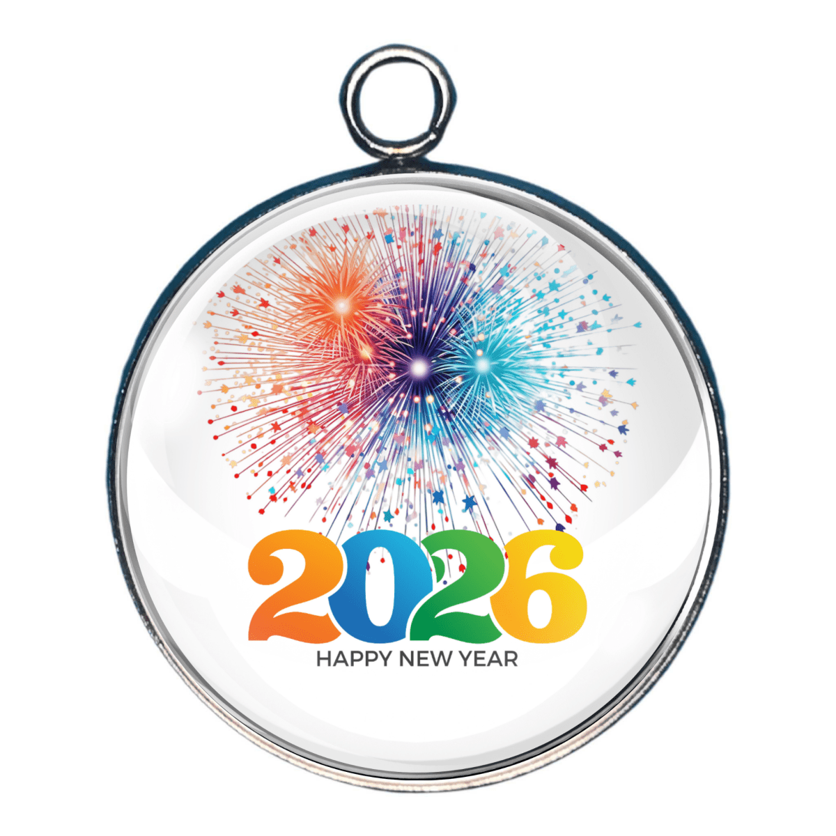 2026 New Year charm with fireworks burst and bright lettering