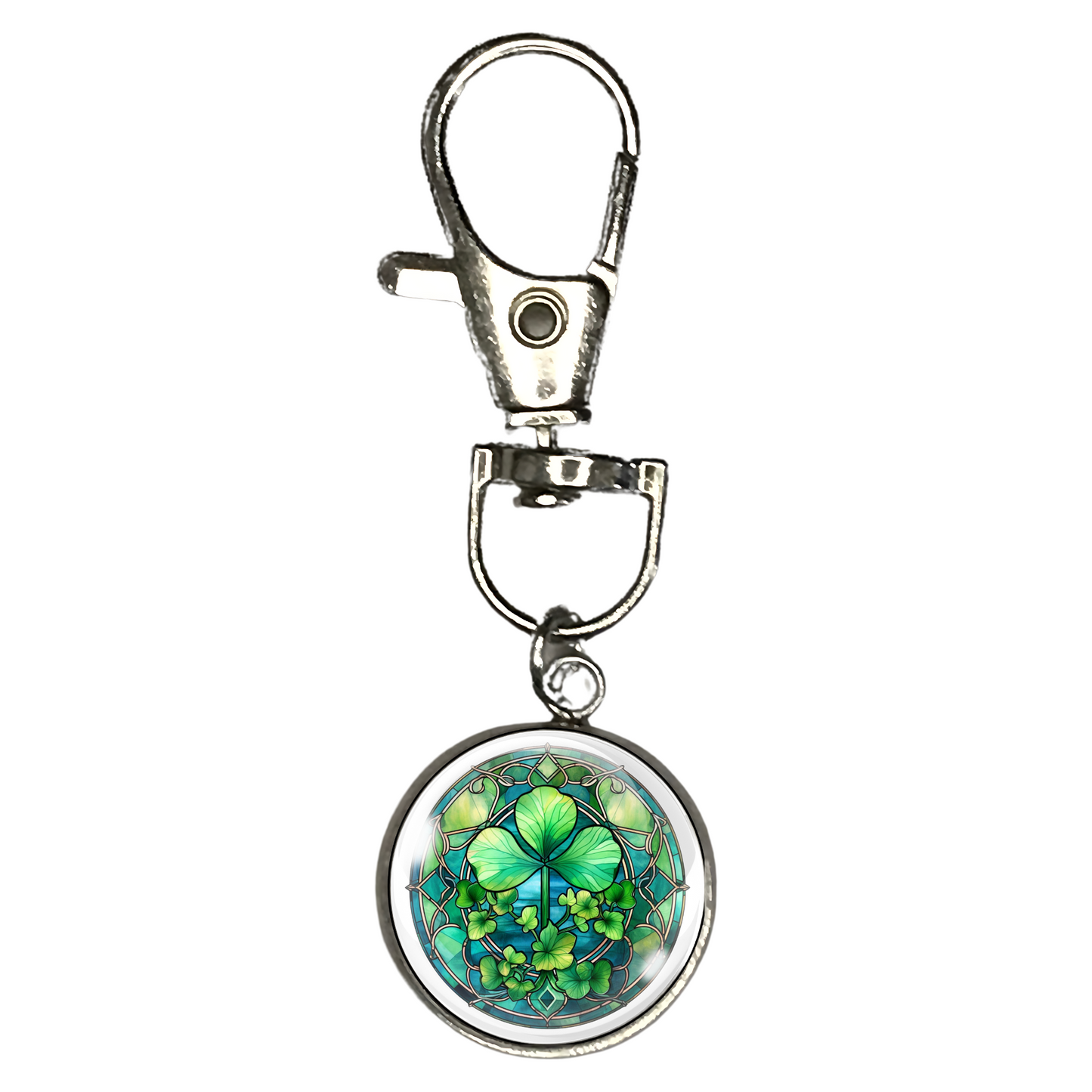 stained glass clover zipper pull
