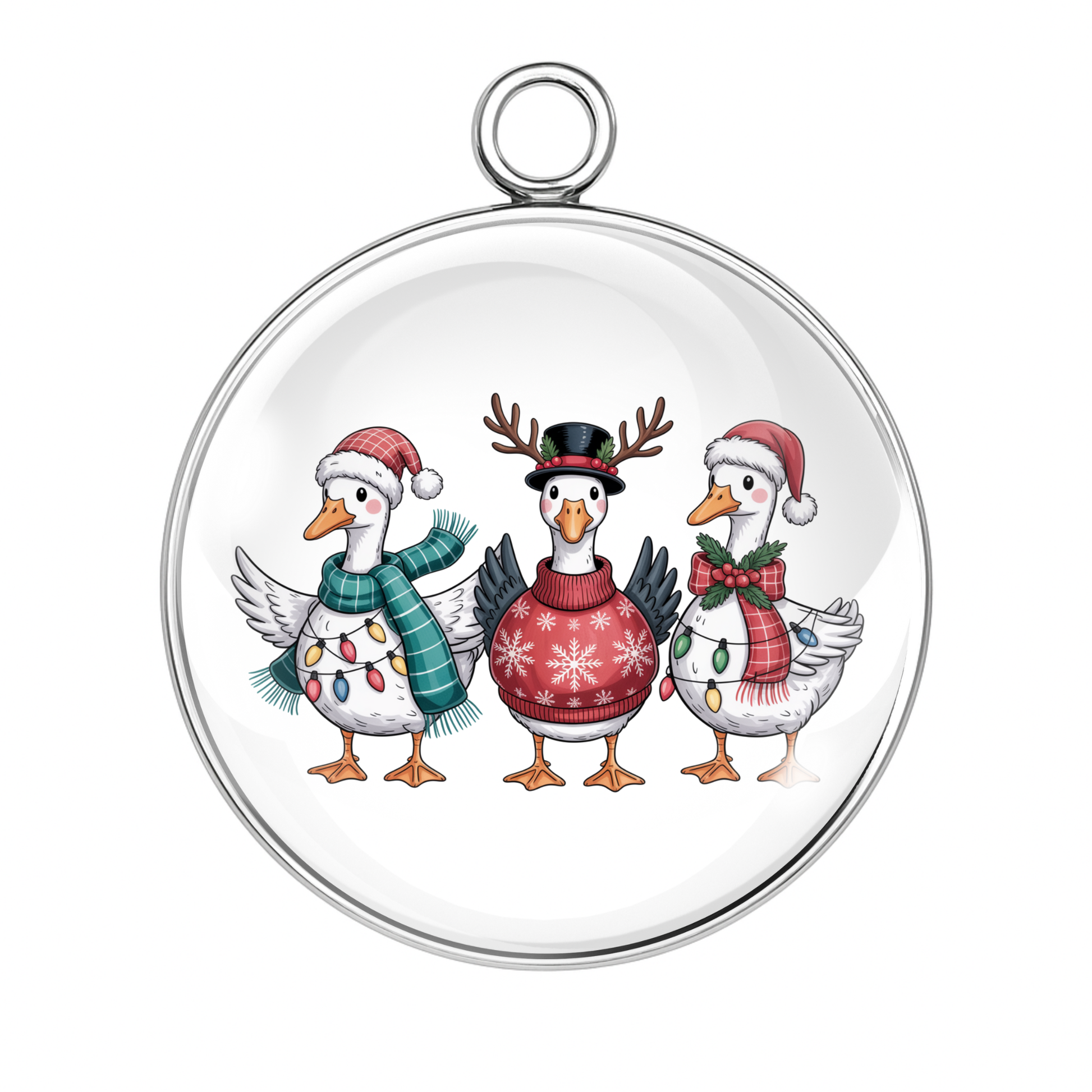 Funny sweater geese with antlers Christmas charm