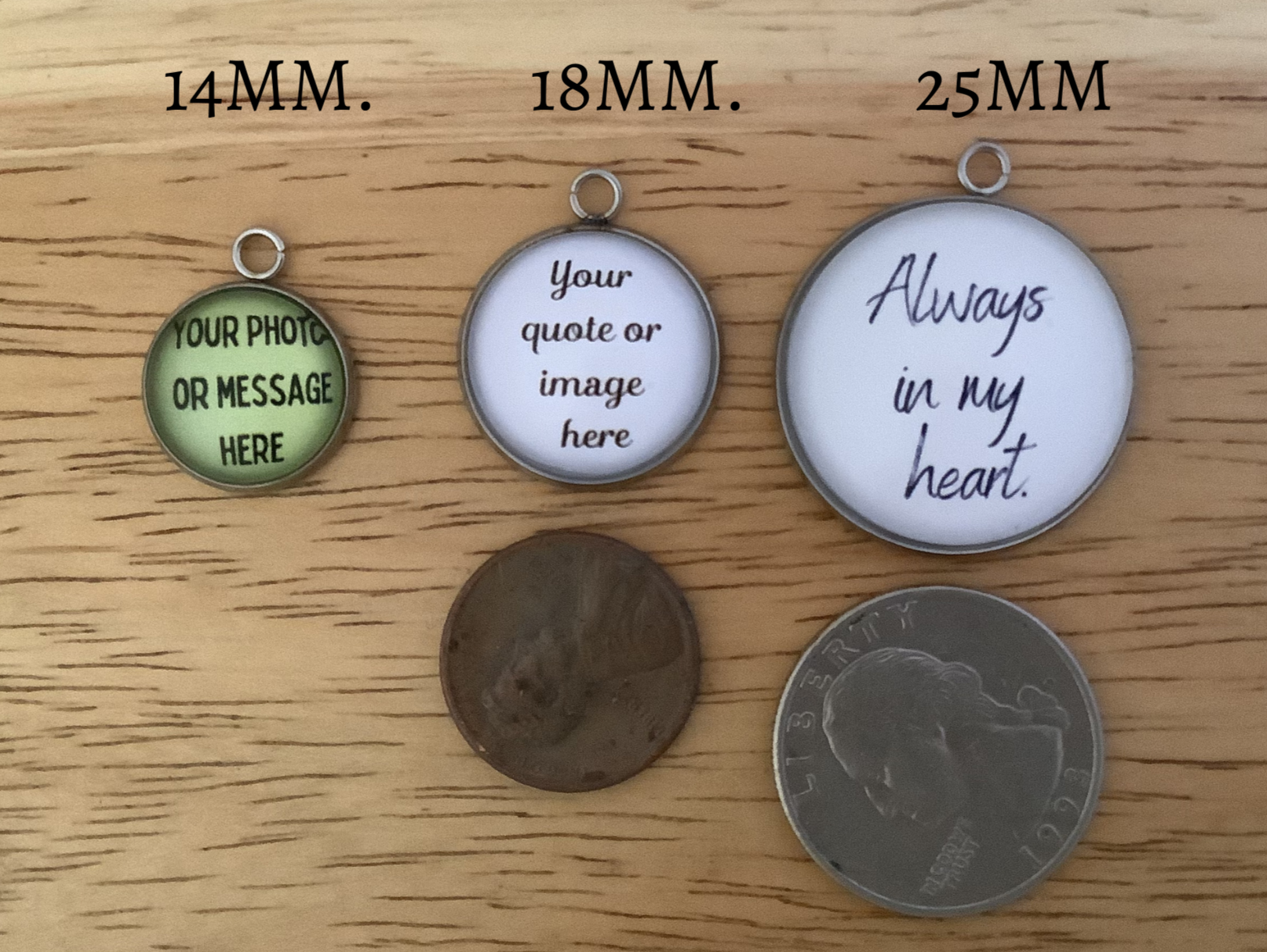 Charm Szes with Coins for Reference