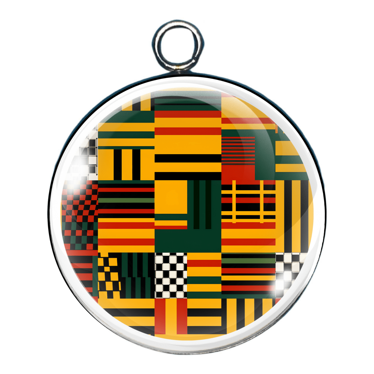 African Kente design glass cabochon charm