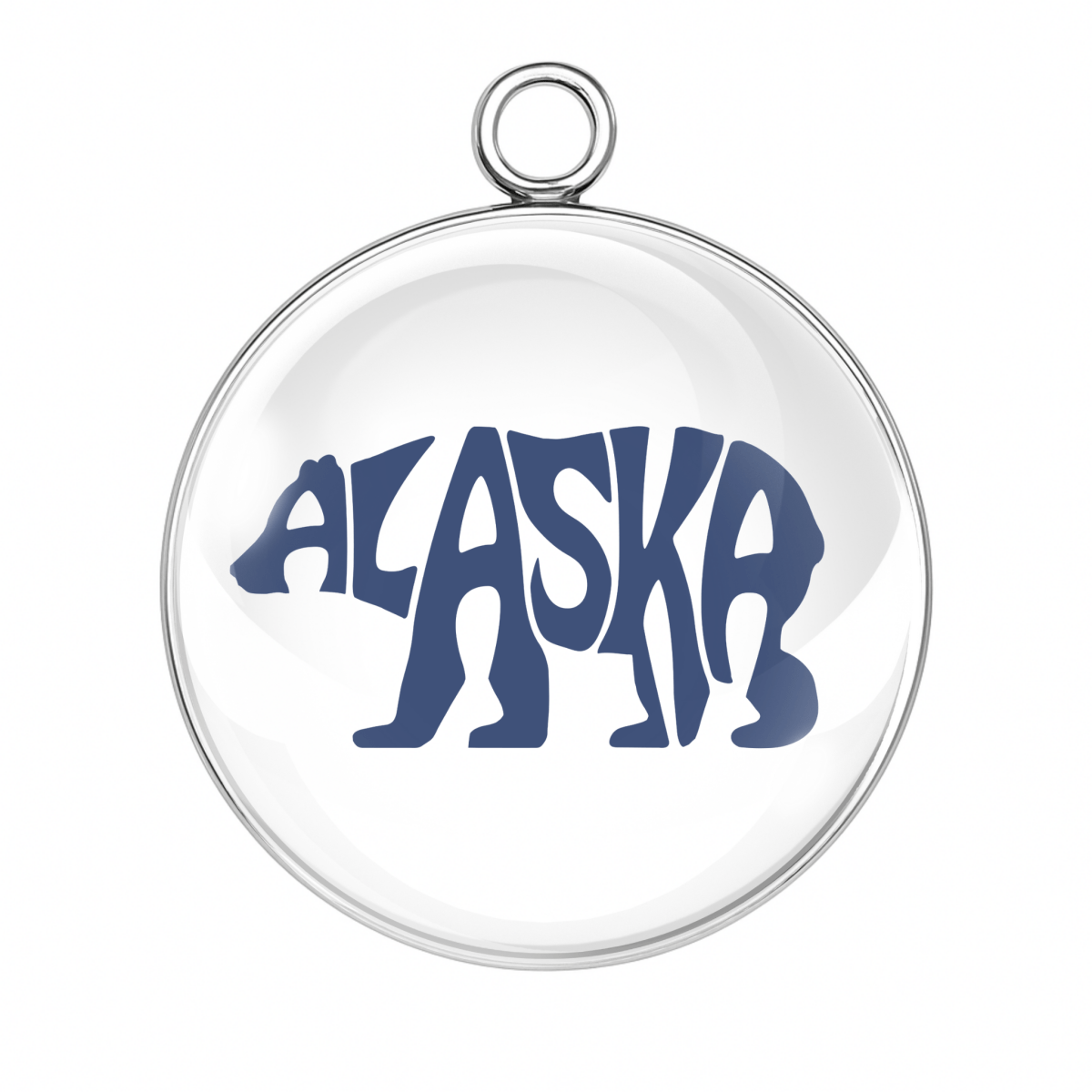 Pendant with 'Alaska' and bear design on a white background