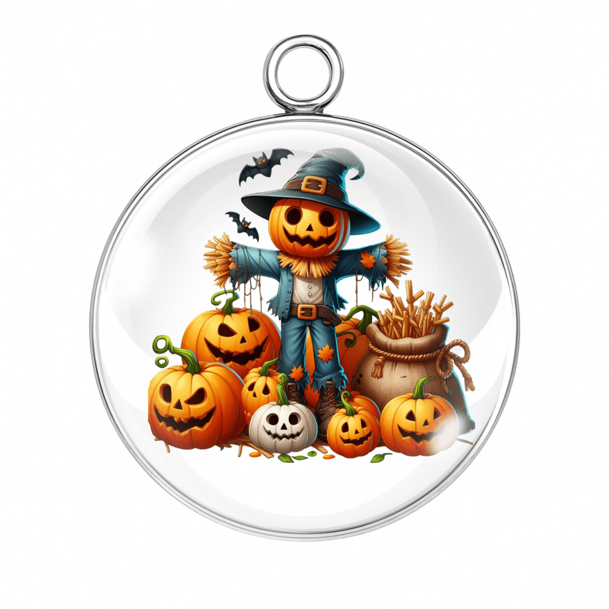Scarecrow with witch hat & pumpkin patch