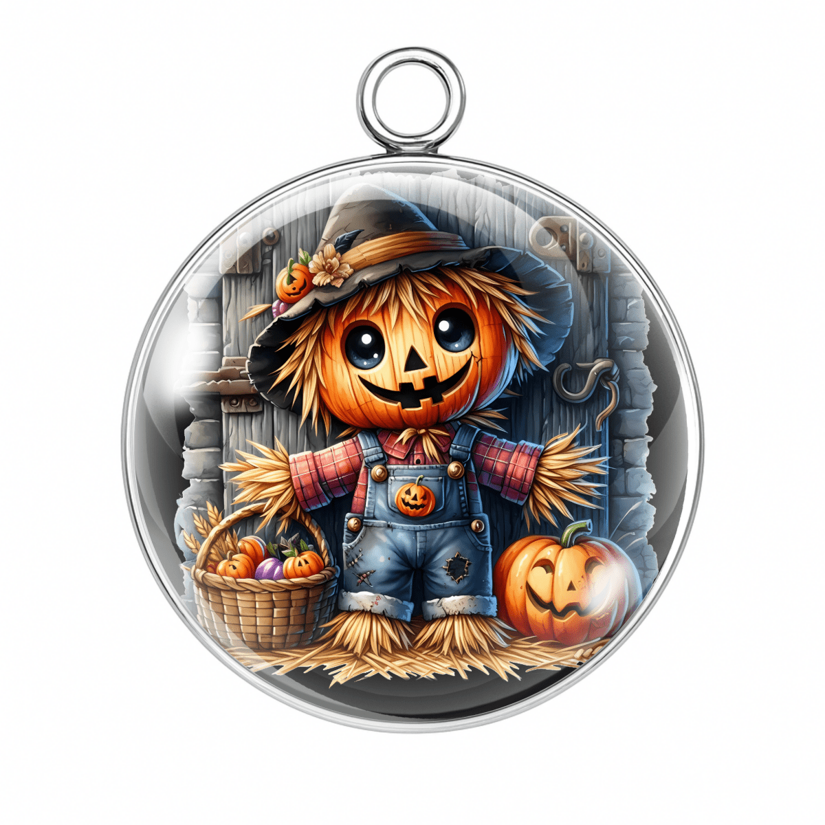Harvest basket scarecrow with pumpkins