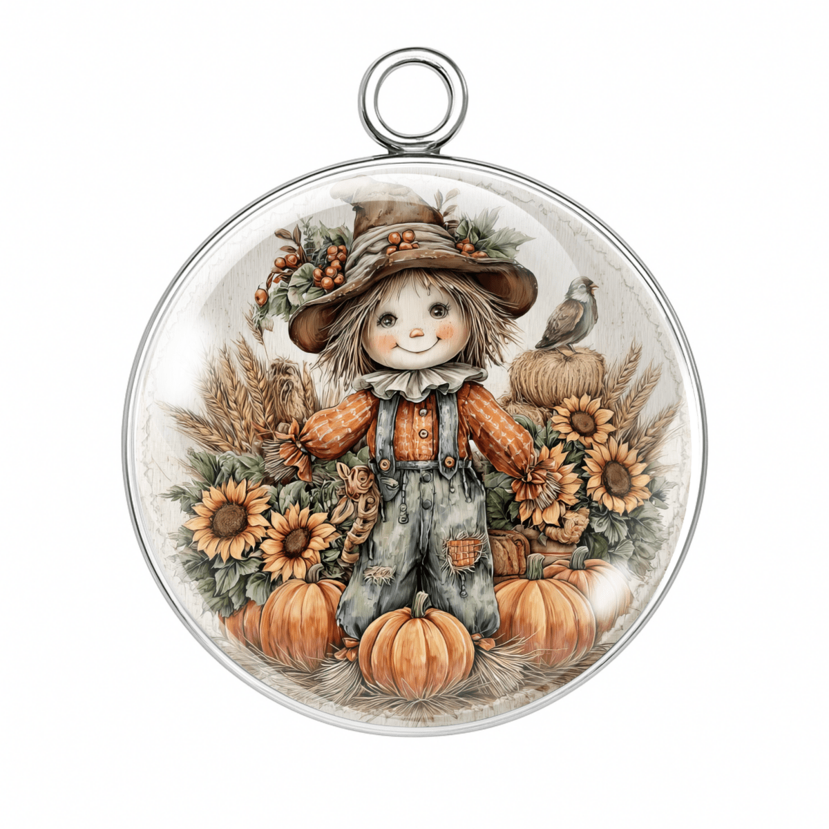 Sweet scarecrow with sunflowers & birds