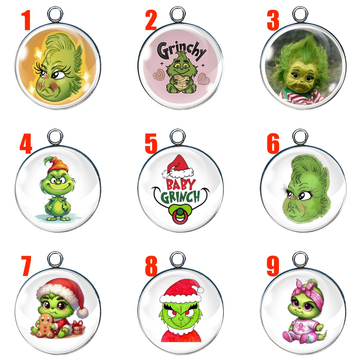 9 Baby grinch glass cabochon charms