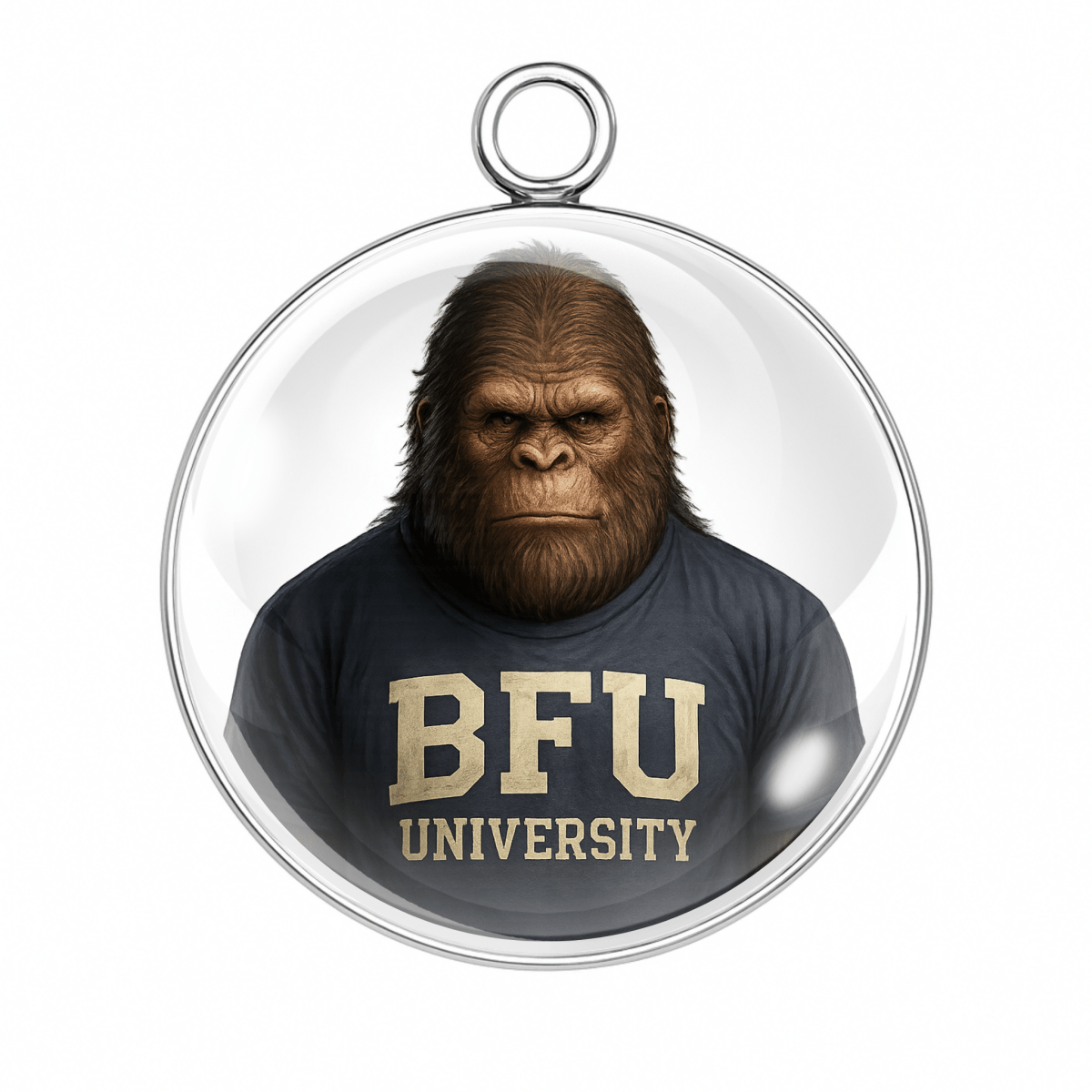 Realistic Bigfoot wearing a "BFU University" shirt.