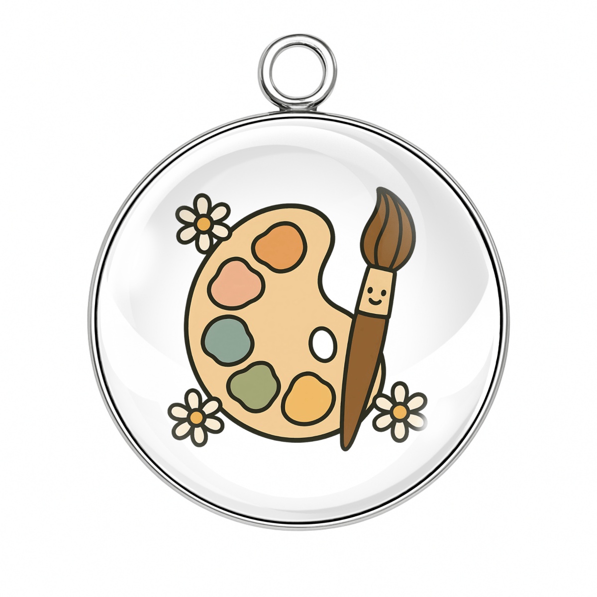 Paint palette and brush with floral details charm