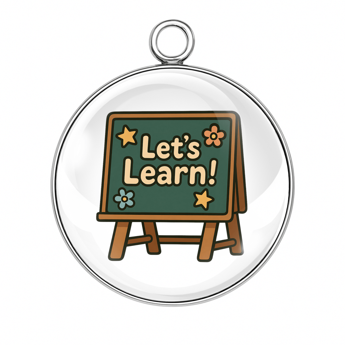 Chalkboard charm with ‘Let’s Learn’ and flower doodles