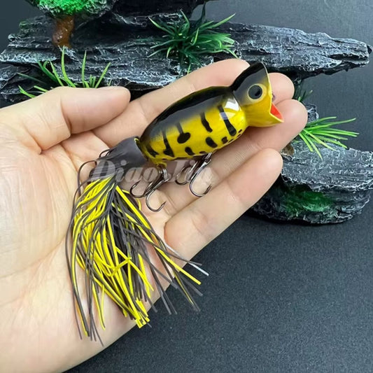 Hula Popper BassBass Fishing Lure – 2" Surface Swim Bait with Rubber Skirt & Cupped Mouth
