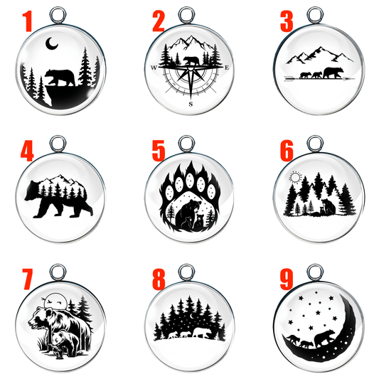 9 Bear silhouette glass cabochon charms