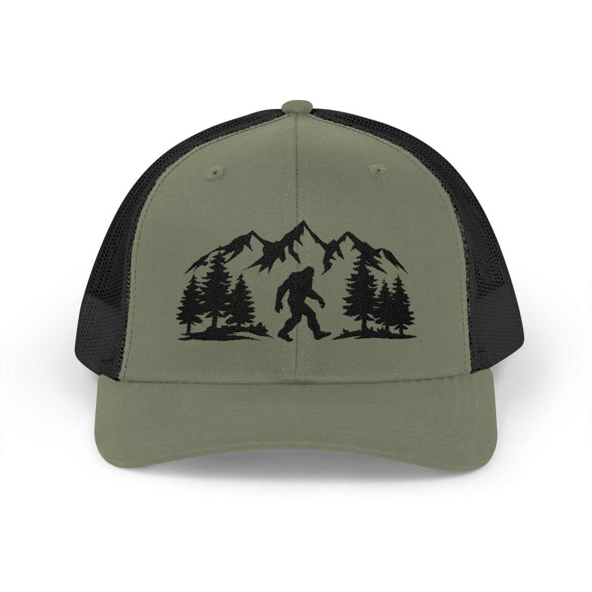 “Believe in the Unknown” Bigfoot Trucker Hat – Mountain Forest Design
