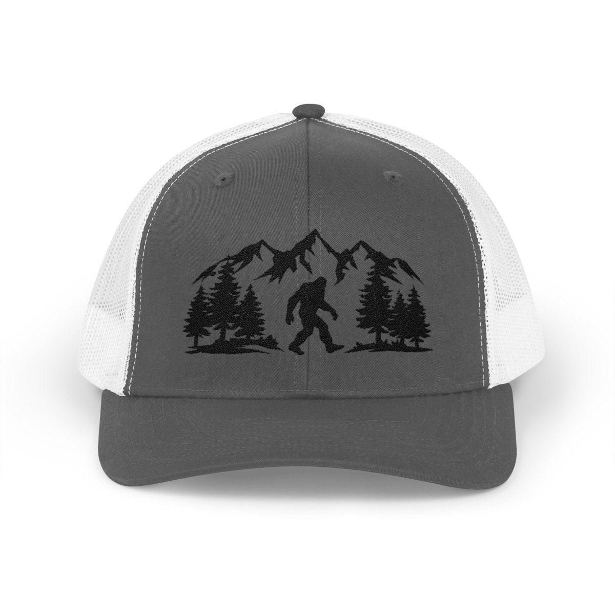 “Believe in the Unknown” Bigfoot Trucker Hat – Mountain Forest Design