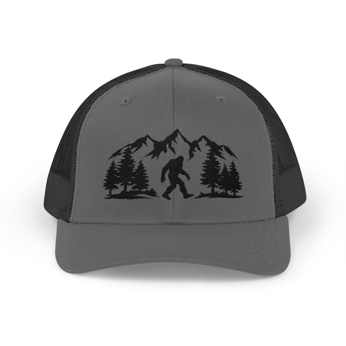 “Believe in the Unknown” Bigfoot Trucker Hat – Mountain Forest Design