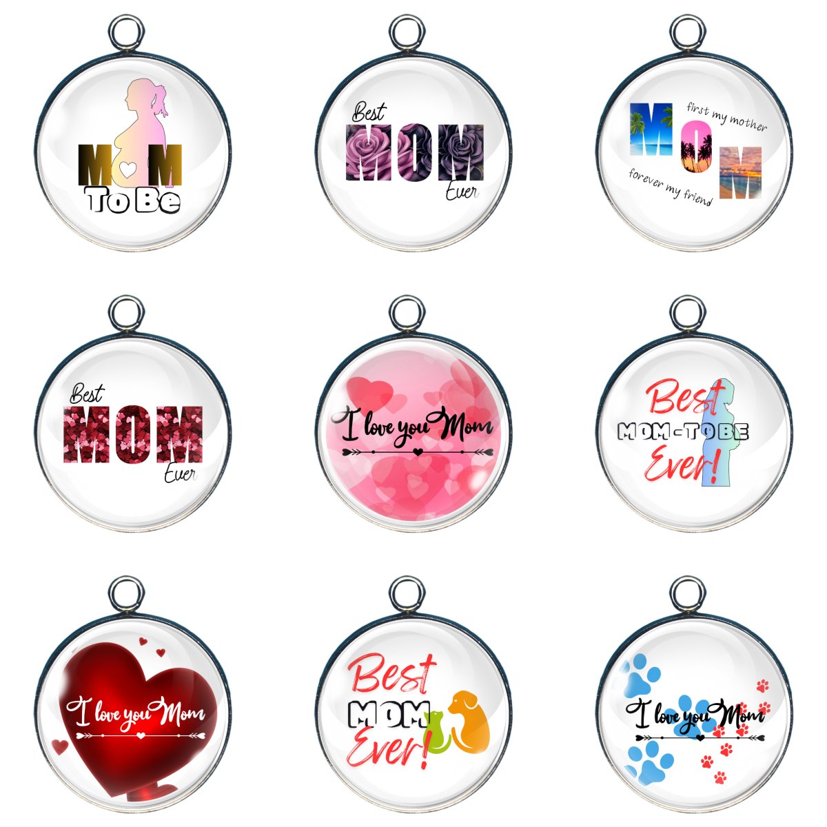 Group of 9 charms offering mother's day wishes