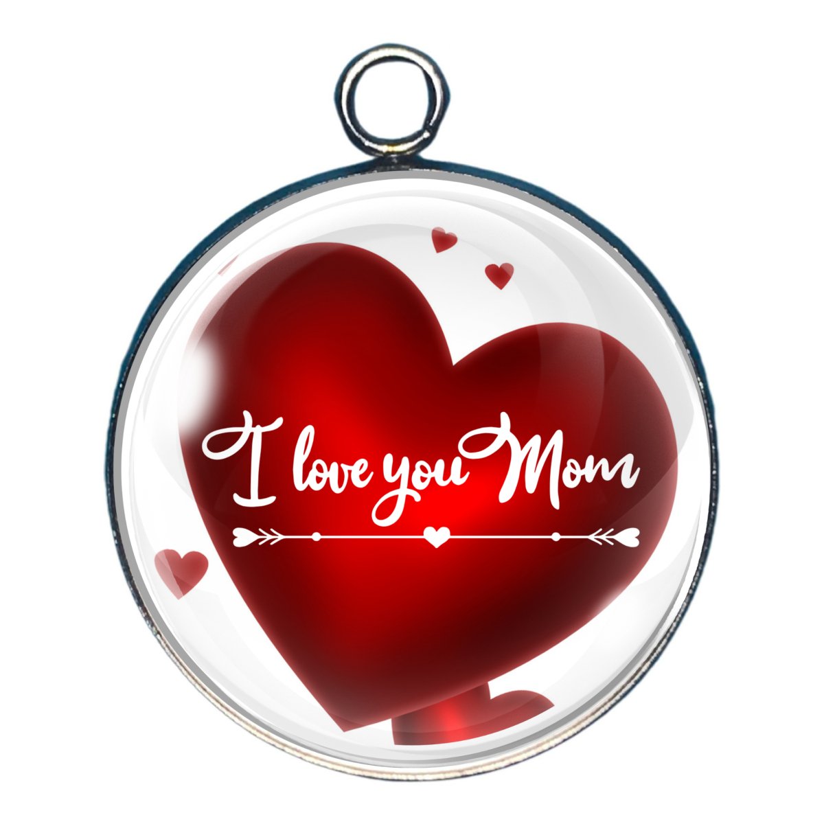 Charm with 'I love you Mom' inside a big red heart