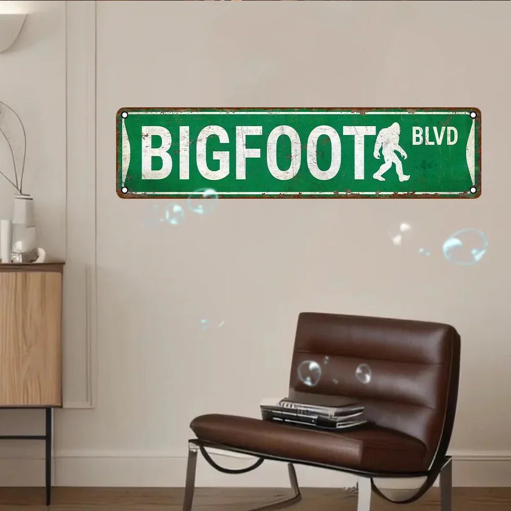 A retro-style UV-printed sign that reads "Bigfoot Blvd" with vintage colors, perfect for quirky wall décor in homes, bars, and game rooms.