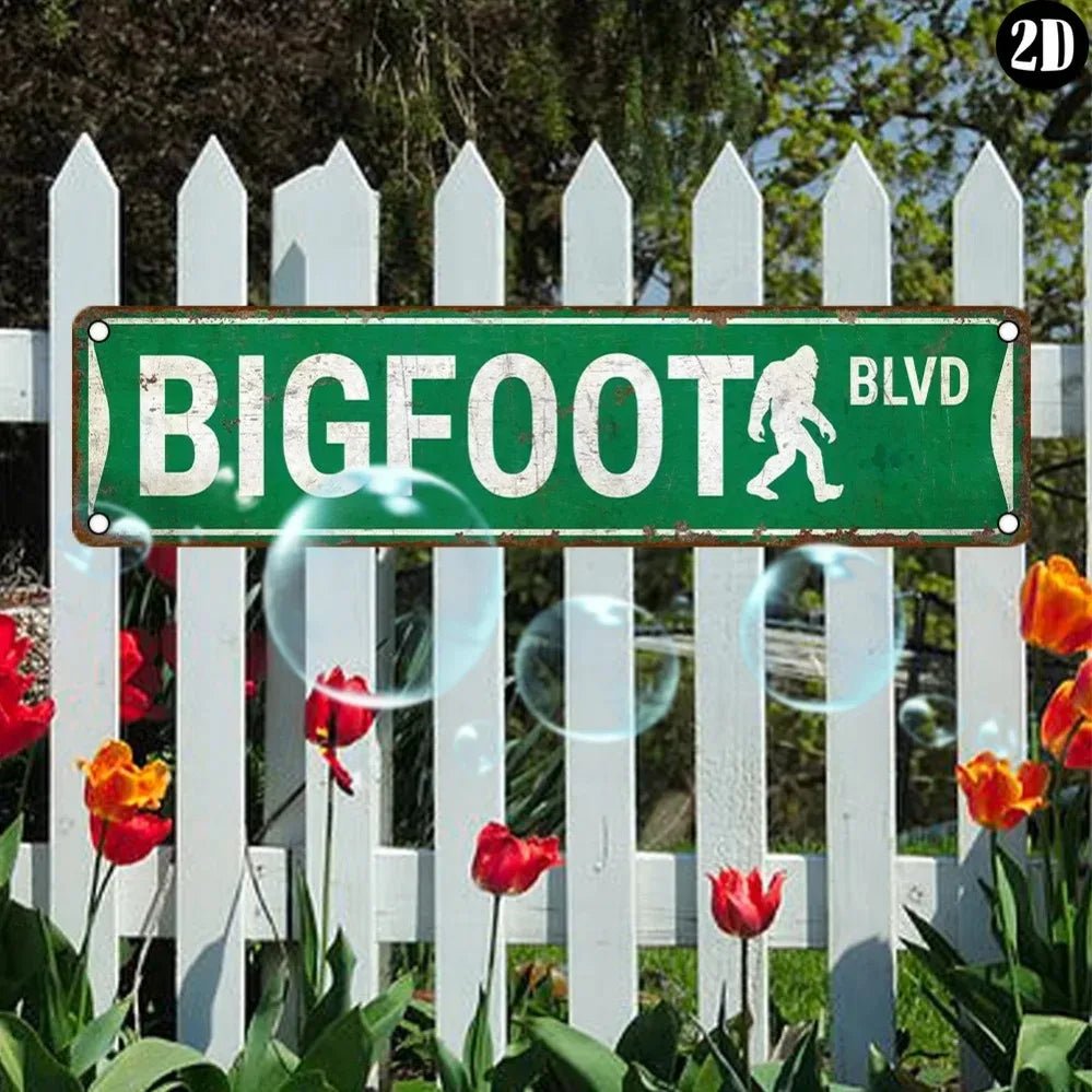 A retro-style UV-printed sign that reads "Bigfoot Blvd" with vintage colors, perfect for quirky wall décor in homes, bars, and game rooms.