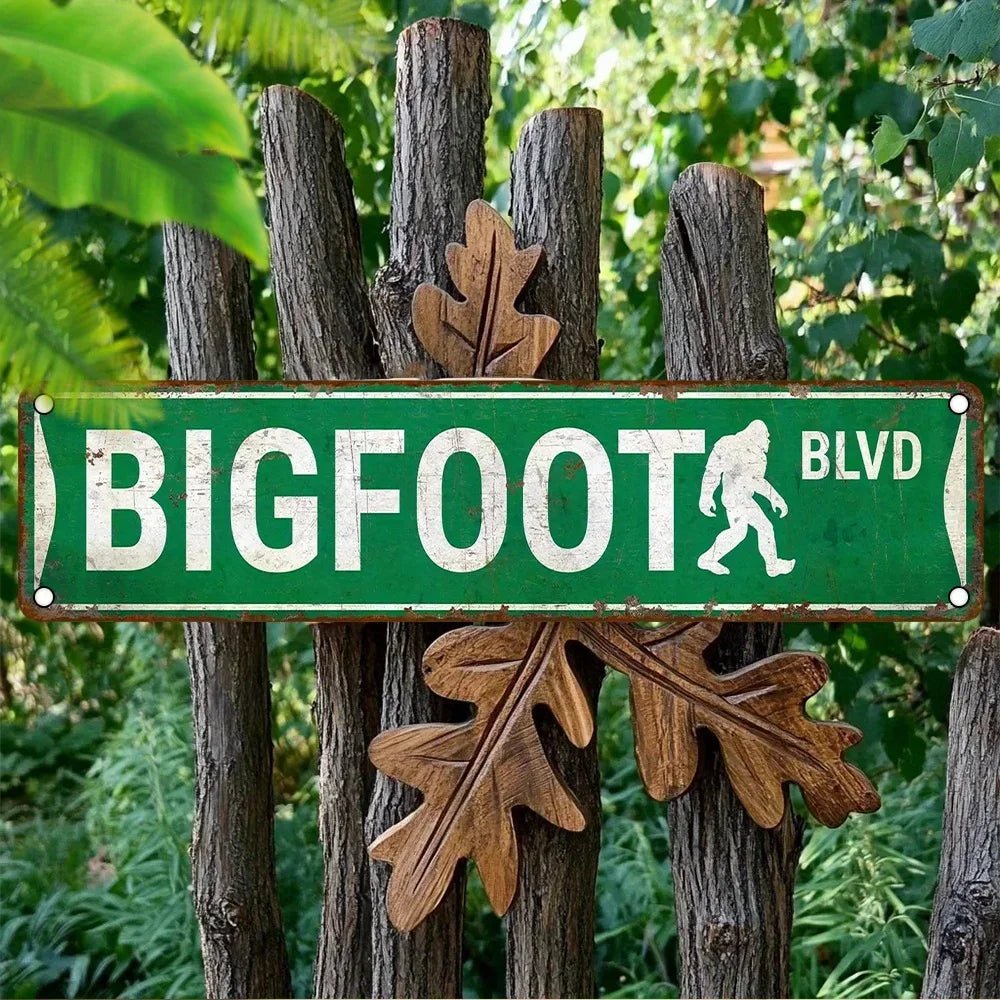 A retro-style UV-printed sign that reads "Bigfoot Blvd" with vintage colors, perfect for quirky wall décor in homes, bars, and game rooms.