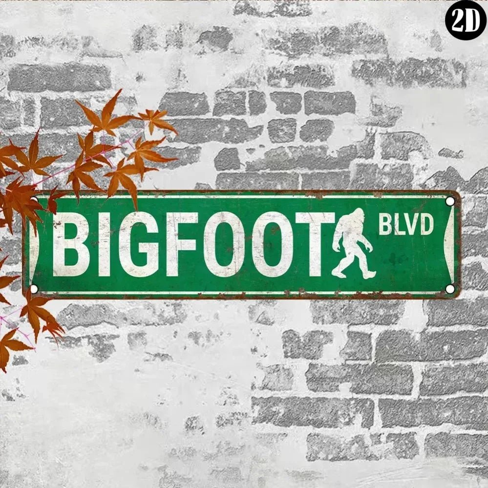 A retro-style UV-printed sign that reads "Bigfoot Blvd" with vintage colors, perfect for quirky wall décor in homes, bars, and game rooms.