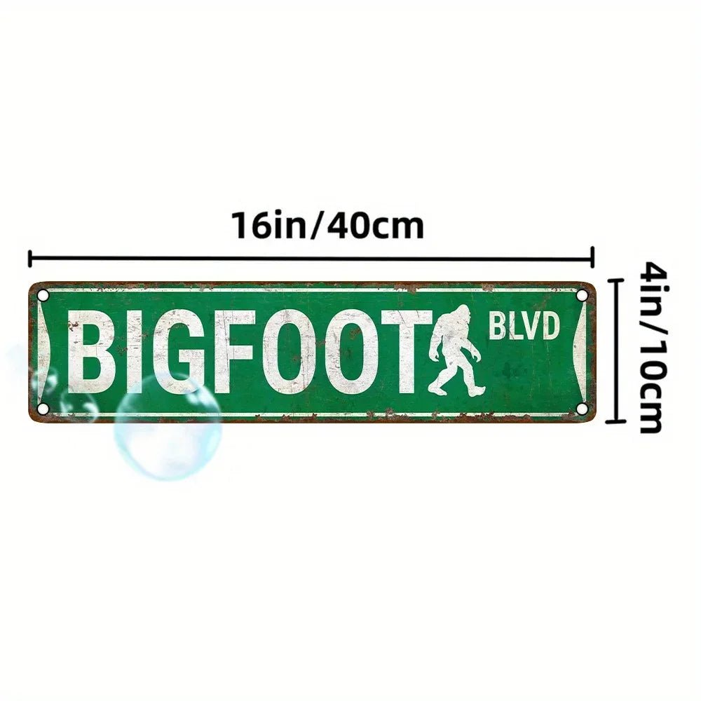 A retro-style UV-printed sign that reads "Bigfoot Blvd" with vintage colors, perfect for quirky wall décor in homes, bars, and game rooms.