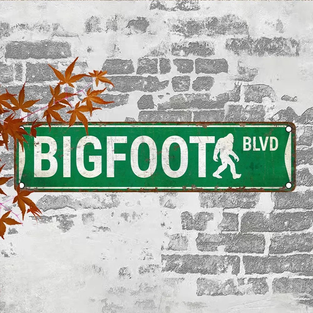 A retro-style UV-printed sign that reads "Bigfoot Blvd" with vintage colors, perfect for quirky wall décor in homes, bars, and game rooms.