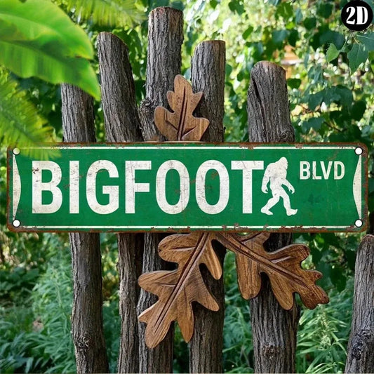 A retro-style UV-printed sign that reads "Bigfoot Blvd" with vintage colors, perfect for quirky wall décor in homes, bars, and game rooms.