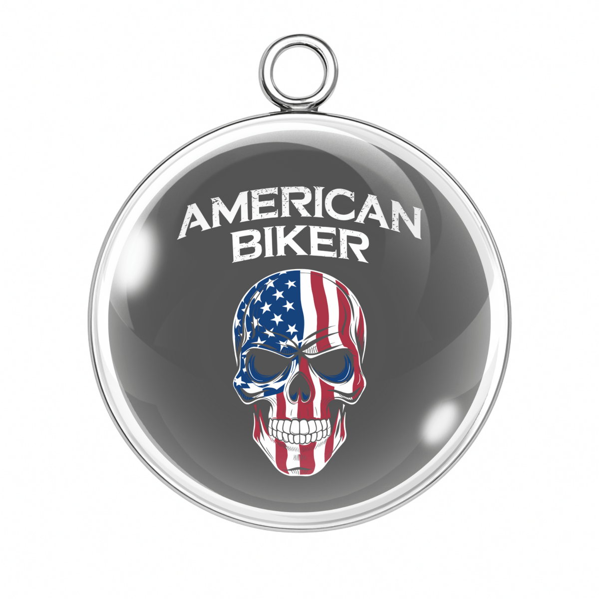 American Biker skull with USA flag glass cabochon charm
