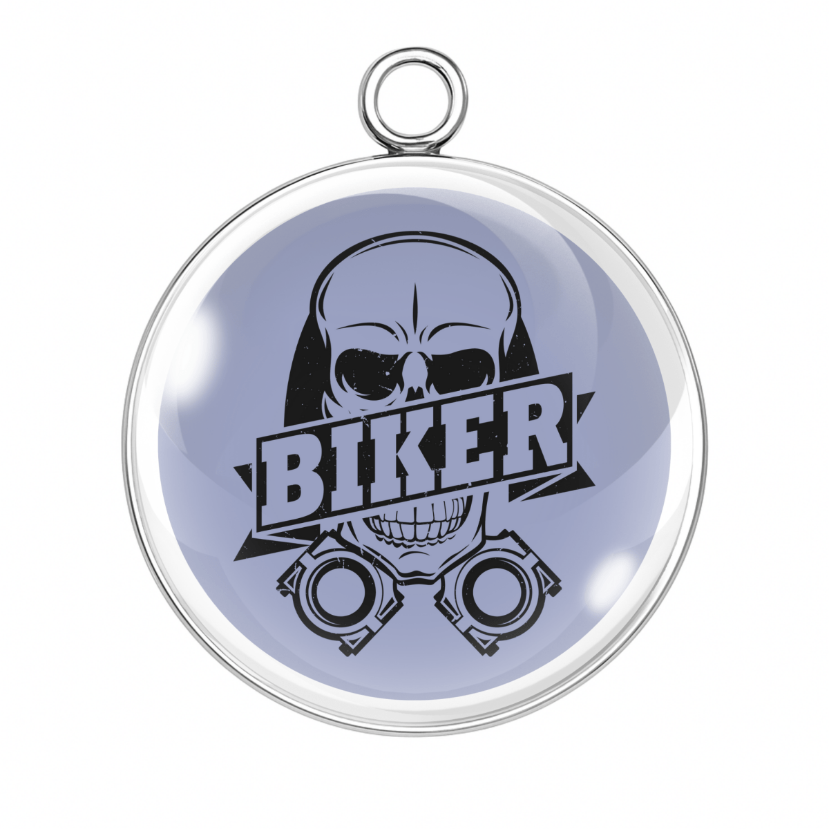 Classic skull biker charm with motorcycle parts design
