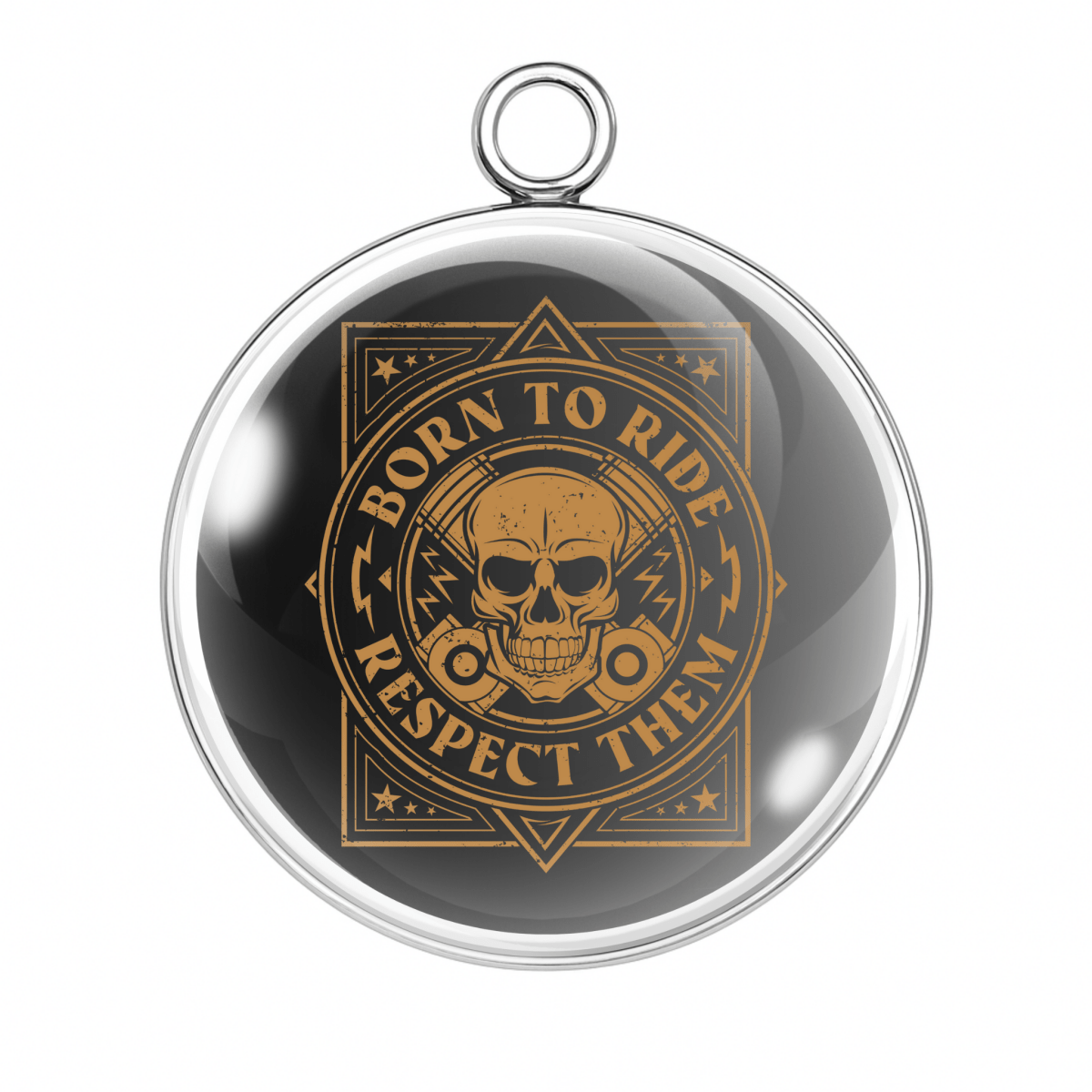 Born to Ride Respect the Ride skull biker glass cabochon charm