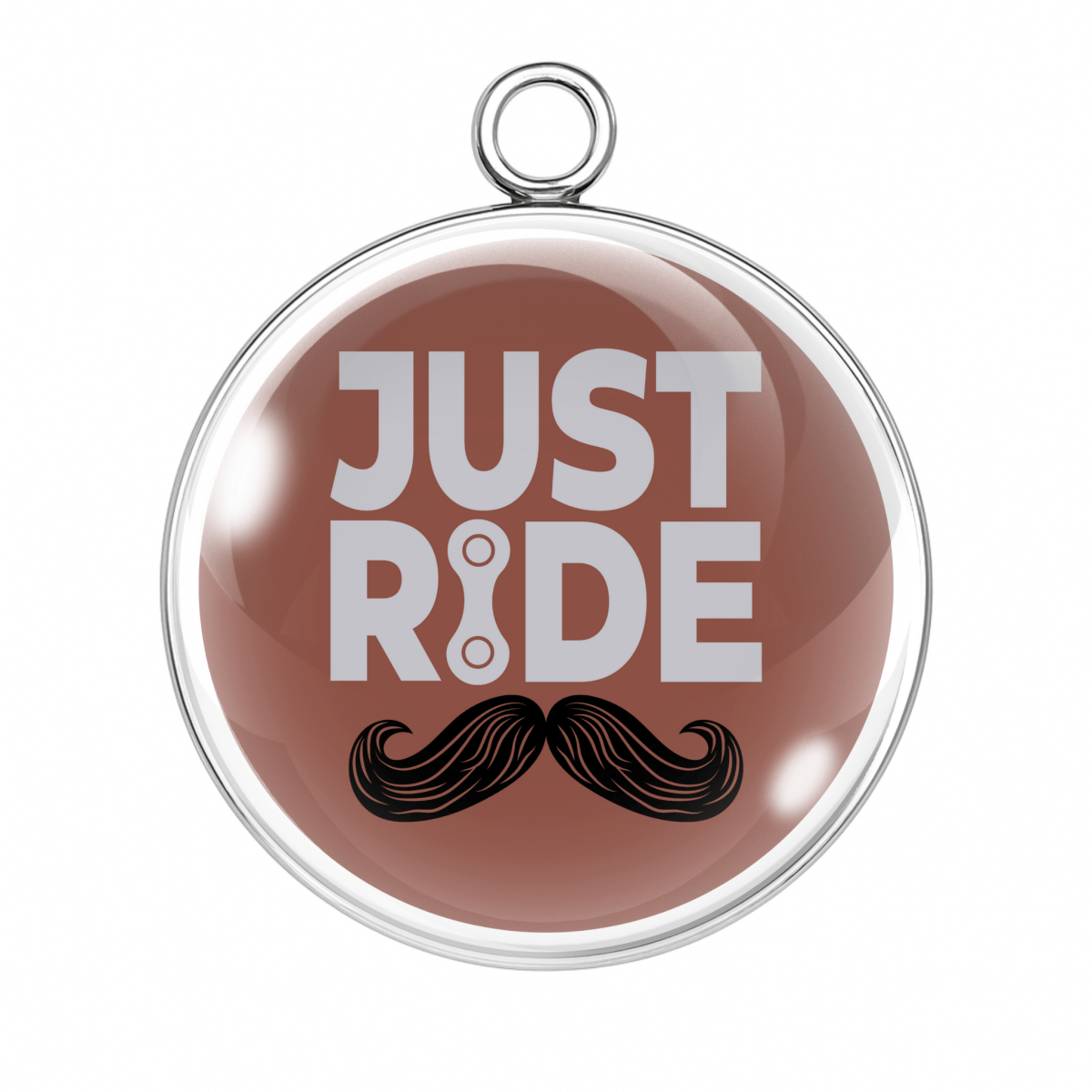 Just Ride mustache design biker glass cabochon charm