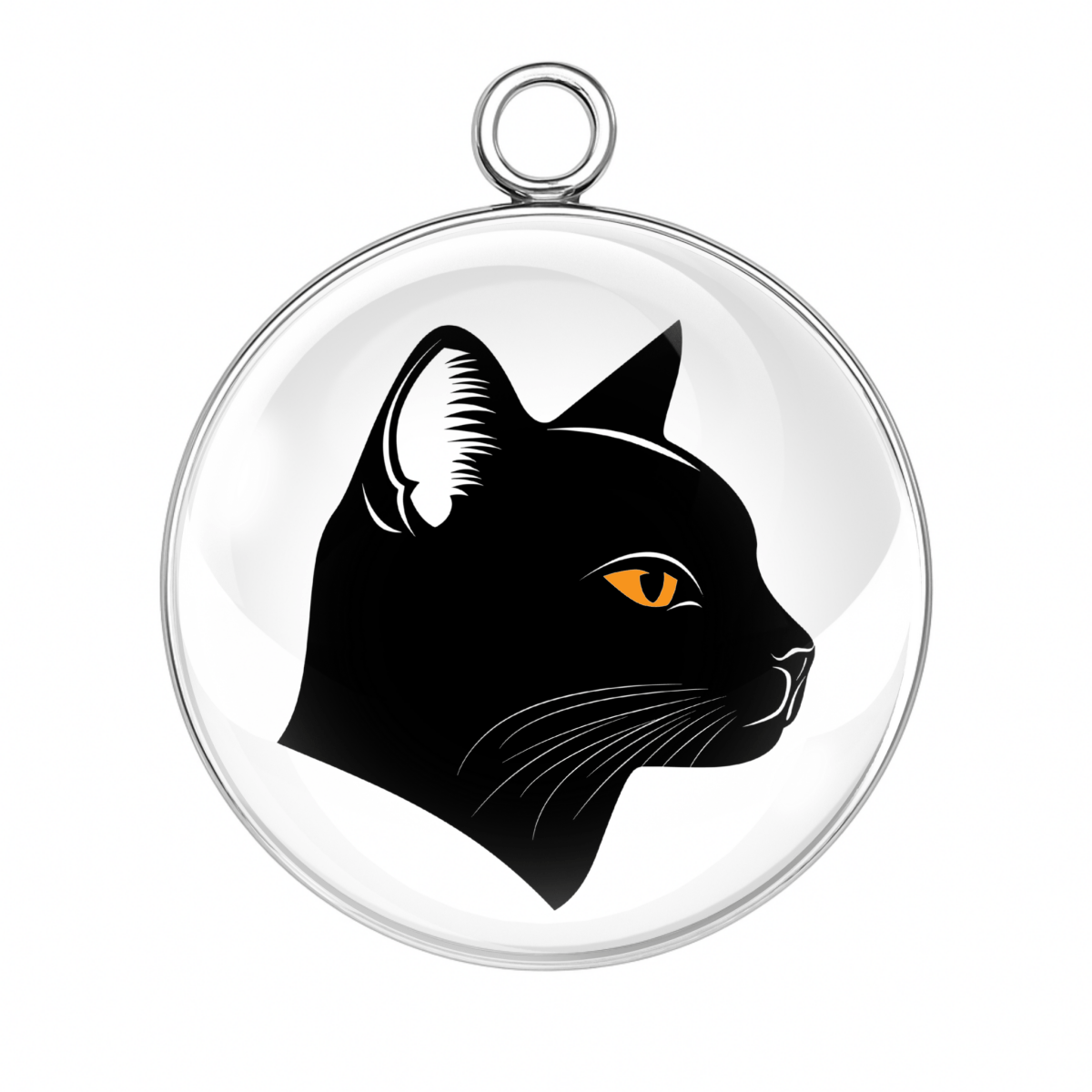 Black Cat Halloween Charm β Regal black cat profile silhouette with glowing yellow eyes β Glass Cabochon Jewelry