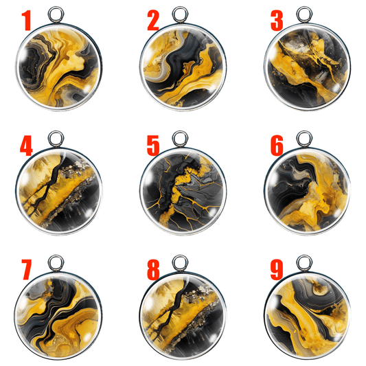 Black & Gold Sliced Agate Design Glass Cabochon Charms – Unique & Stylish!
