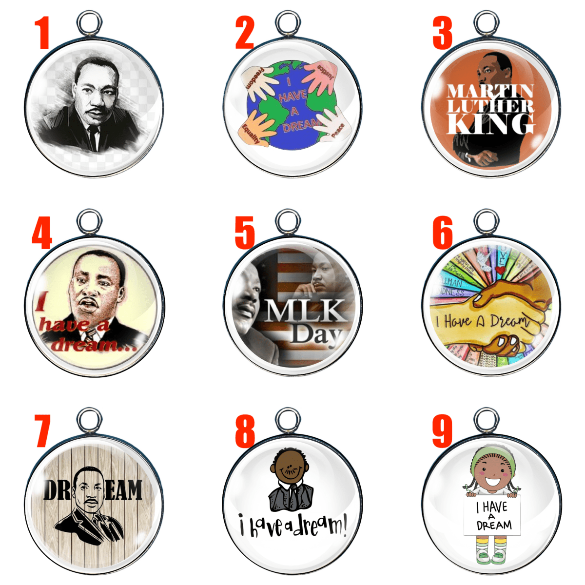 9 MLK Jr glass cabochon charms