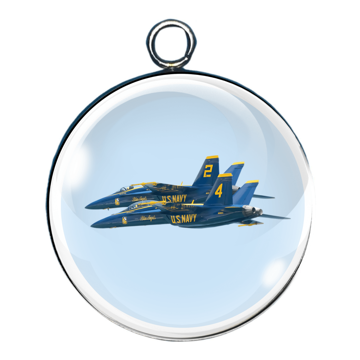 Charm 4:
"Two Navy Blue Angels jets in close formation, handmade glass charm."