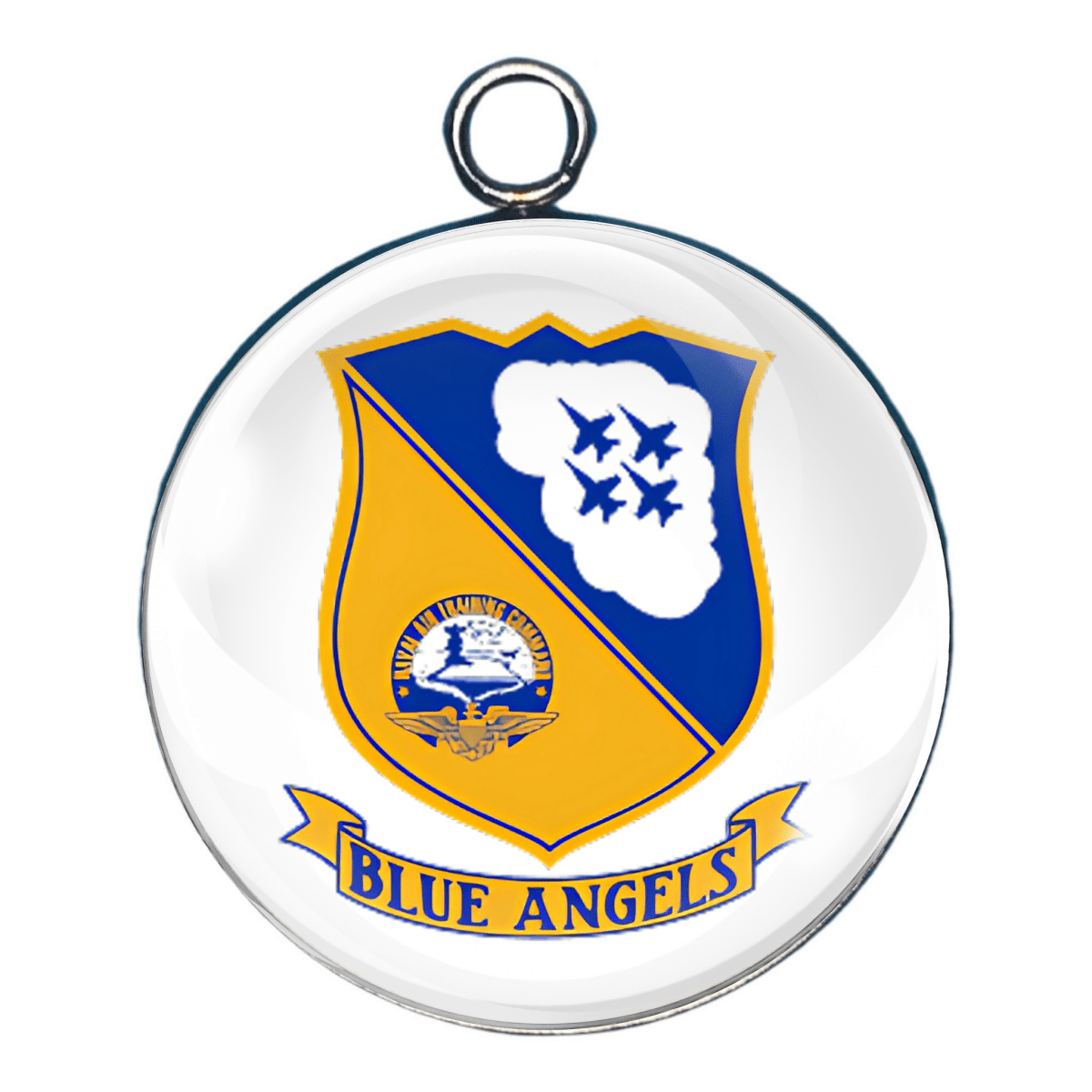 Charm 6:
"Official Blue Angels crest logo in yellow and blue, domed glass charm."