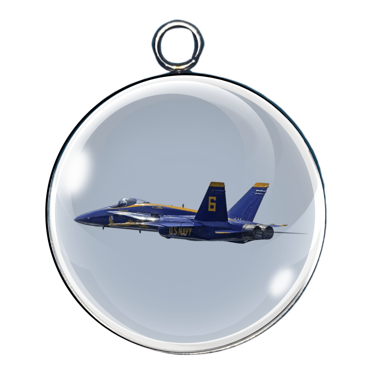 Charm 5:
"Jet #6 Blue Angel taxiing or flying level in profile, cabochon jewelry charm."