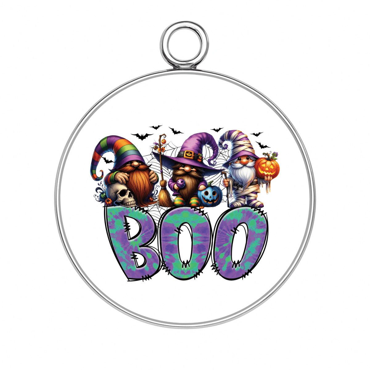 Witch animals charm with Halloween creatures and purple glittery BOO