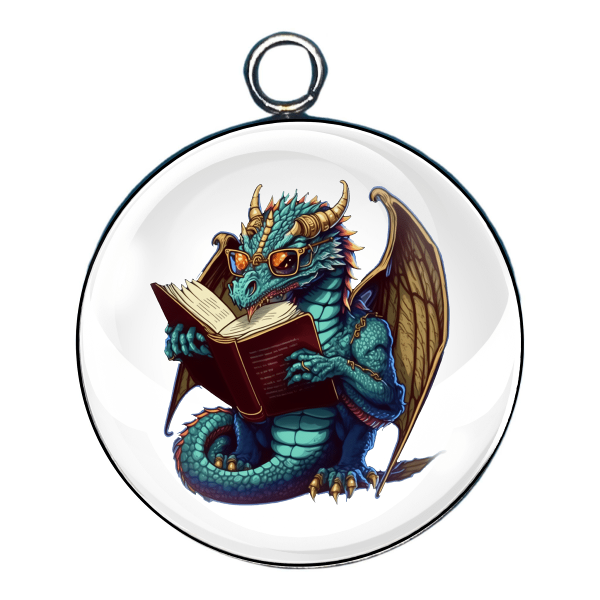 Book Reading Dragons Glass Cabochon Charms