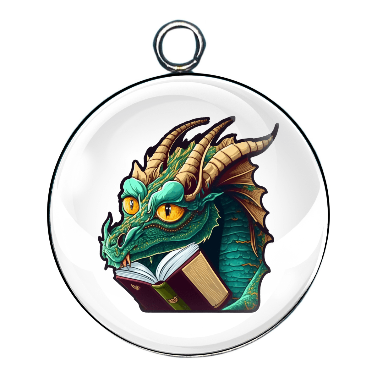 Book Reading Dragons Glass Cabochon Charms