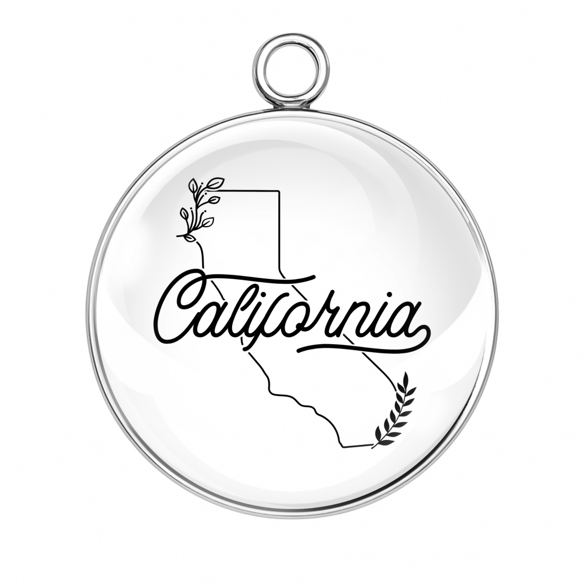 Circular pendant with 'California' and state outline design on a white background