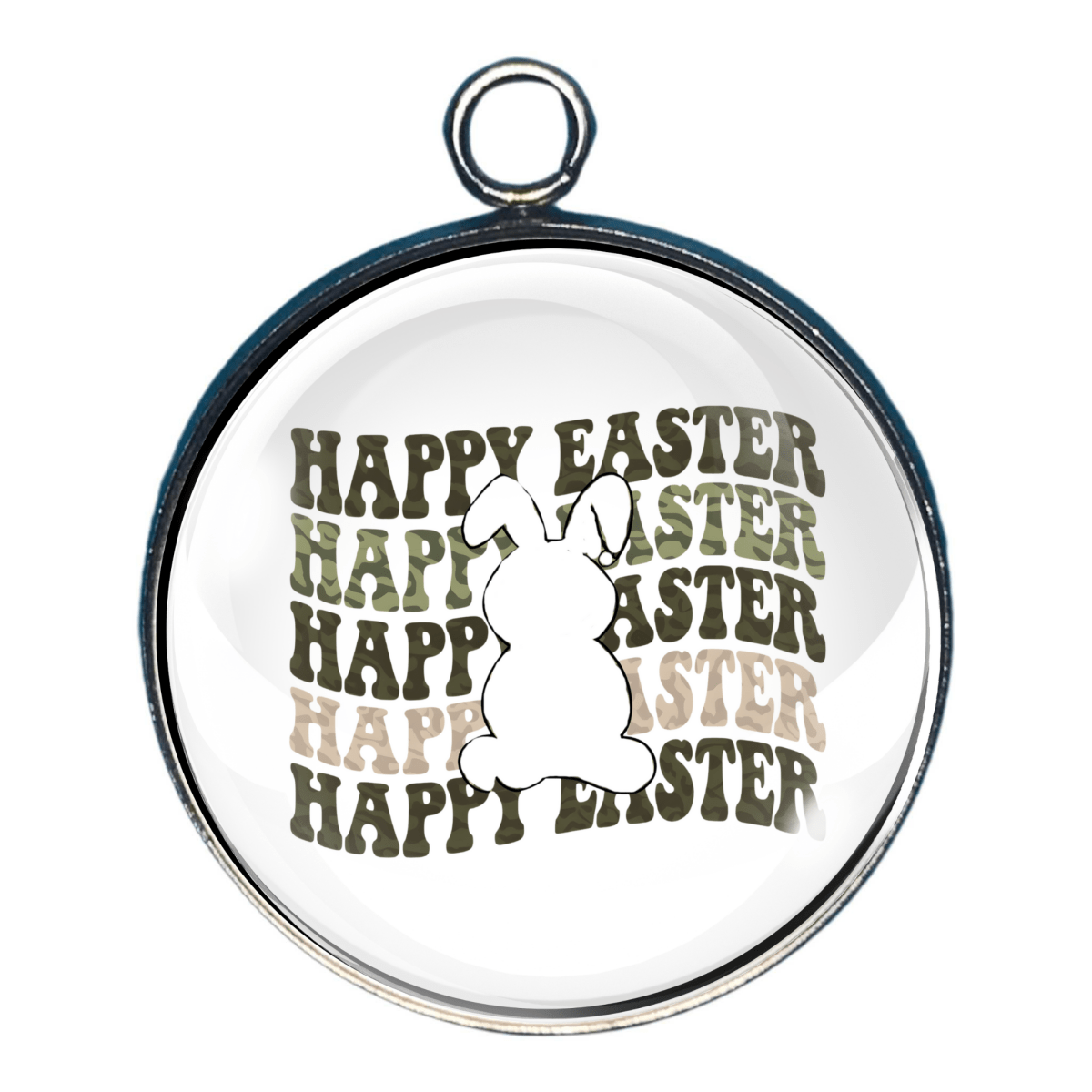 Camo Easter Bunny Glass Cabochon Charms
