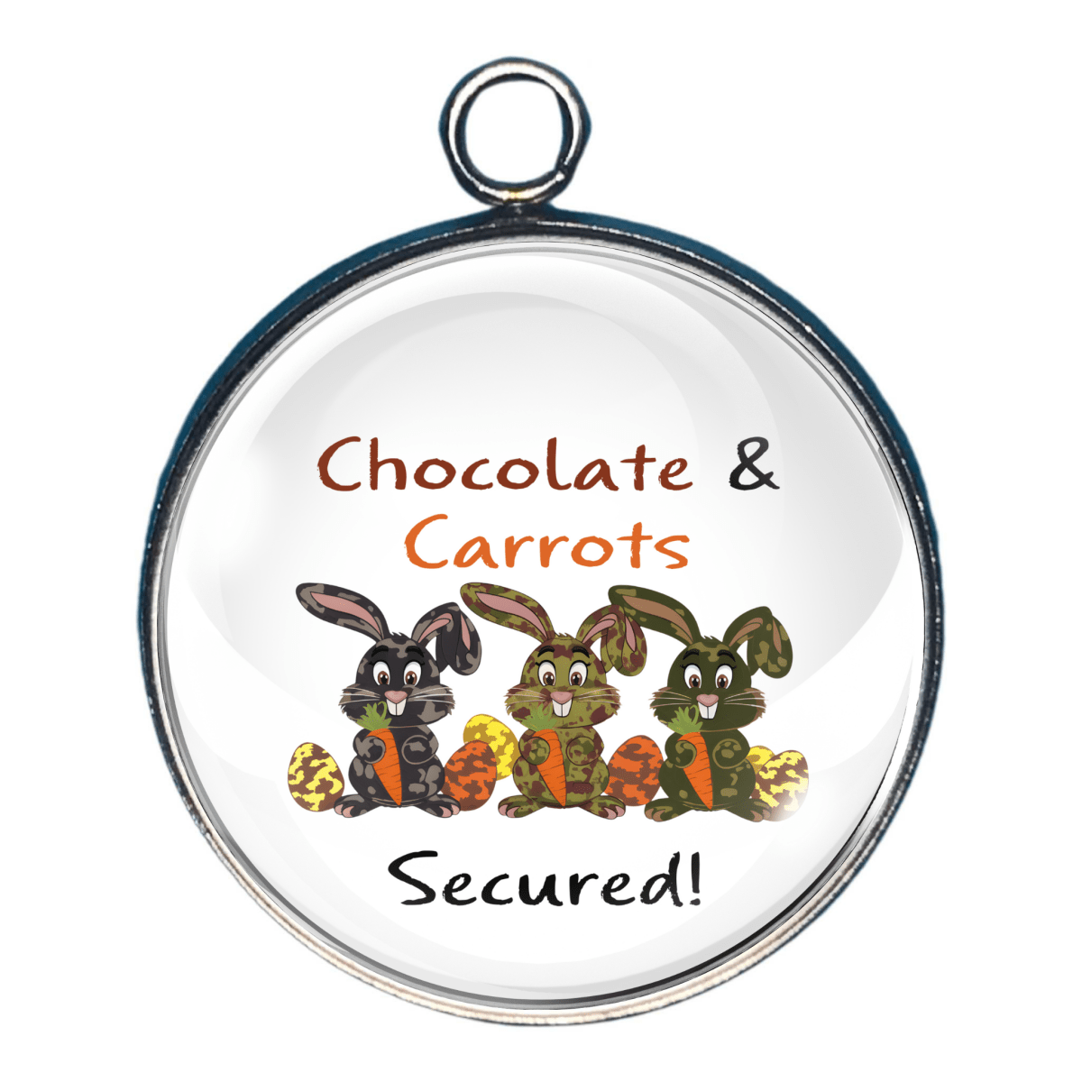 Camo Easter Bunny Glass Cabochon Charms