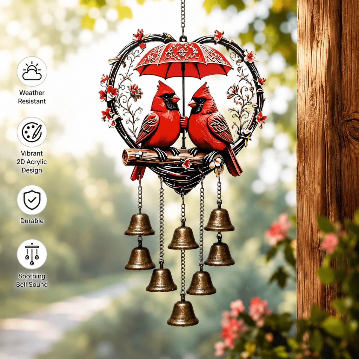 Cardinal Couple Garden Chime – Weather-Resistant Acrylic Wind Chime