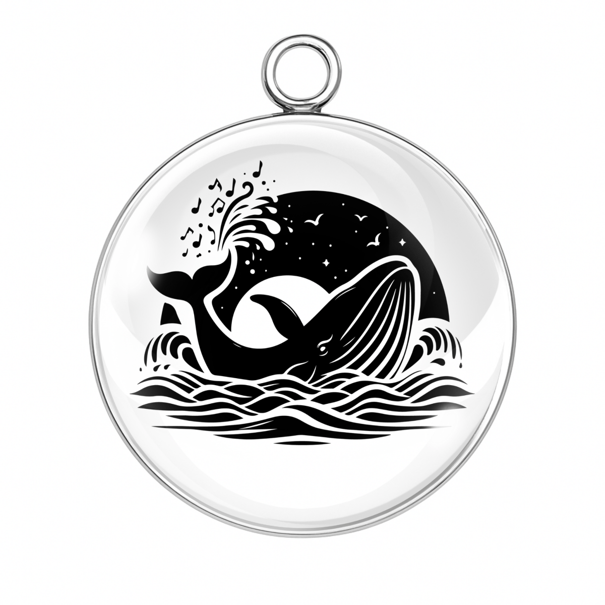 Whale splashing beneath a starry moon