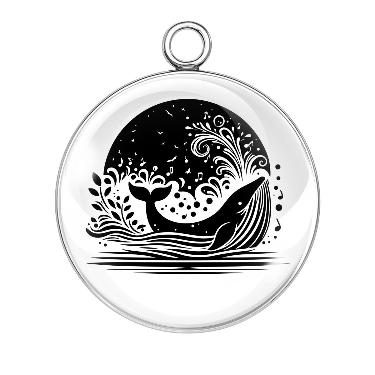 Whale flicking water beneath a dark full moon