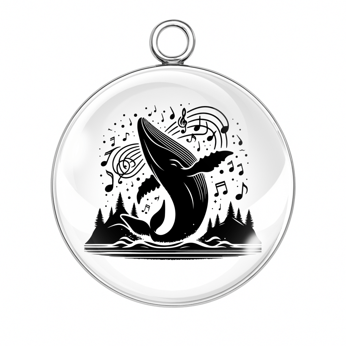 Whale breaching with swirling galaxies and trees