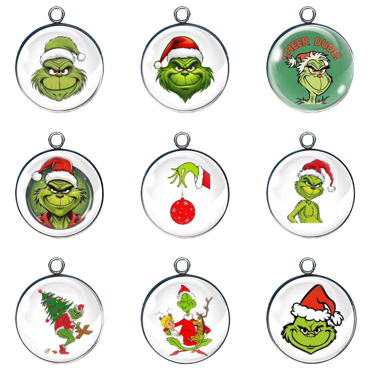 Grinch Cheer Glass Cabochon Charms