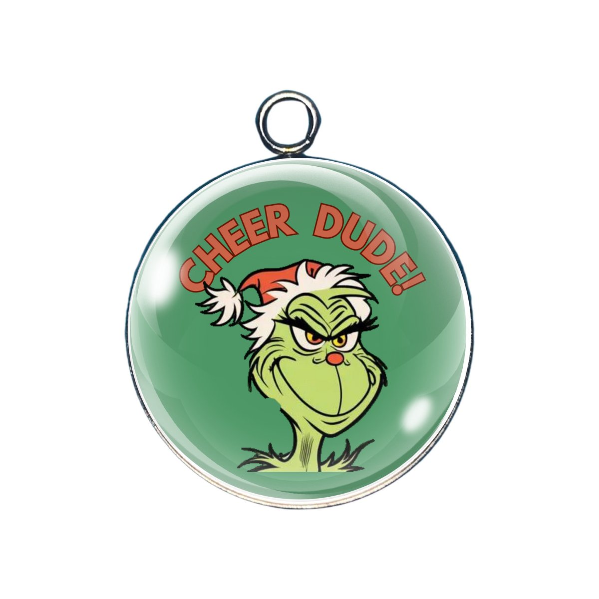 Grinch Cheer Glass Cabochon Charms