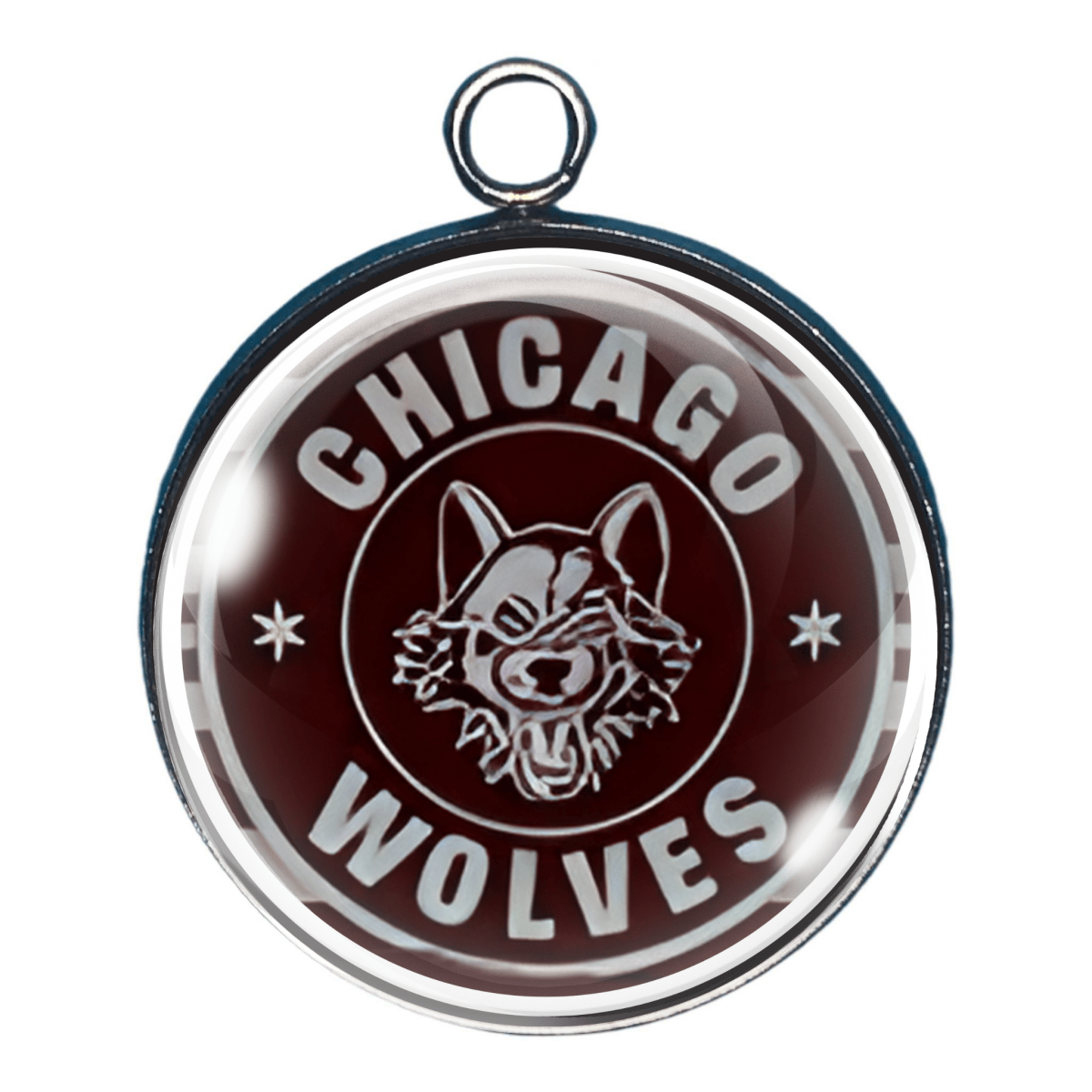 Charm with maroon background and circular team logo.